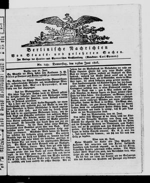 Berlinische Nachrichten von Staats- und gelehrten Sachen vom 29.06.1826