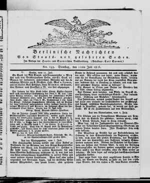 Berlinische Nachrichten von Staats- und gelehrten Sachen on Jul 11, 1826