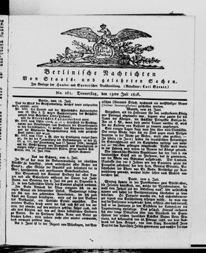 Berlinische Nachrichten von Staats- und gelehrten Sachen vom 13.07.1826