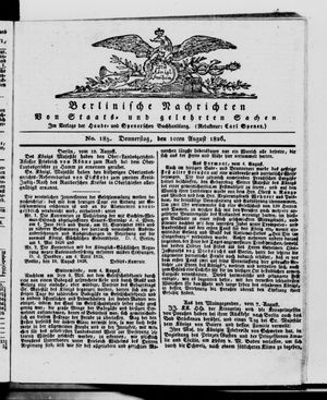 Berlinische Nachrichten von Staats- und gelehrten Sachen vom 10.08.1826