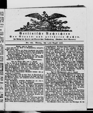 Berlinische Nachrichten von Staats- und gelehrten Sachen vom 14.08.1826