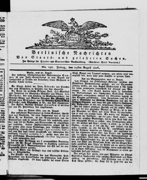 Berlinische Nachrichten von Staats- und gelehrten Sachen vom 25.08.1826