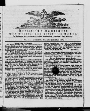 Berlinische Nachrichten von Staats- und gelehrten Sachen vom 09.09.1826
