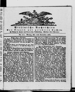 Berlinische Nachrichten von Staats- und gelehrten Sachen vom 11.09.1826