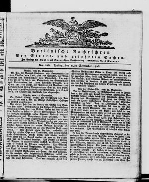 Berlinische Nachrichten von Staats- und gelehrten Sachen vom 15.09.1826