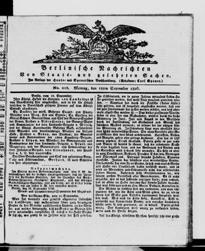 Berlinische Nachrichten von Staats- und gelehrten Sachen vom 18.09.1826