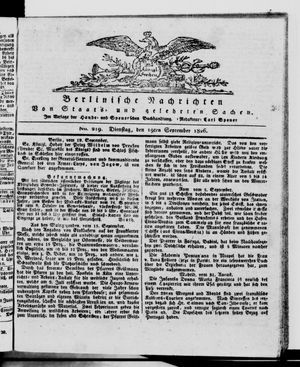 Berlinische Nachrichten von Staats- und gelehrten Sachen vom 19.09.1826