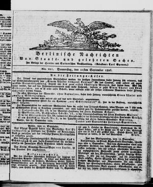 Berlinische Nachrichten von Staats- und gelehrten Sachen vom 21.09.1826