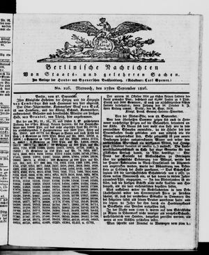 Berlinische Nachrichten von Staats- und gelehrten Sachen vom 27.09.1826