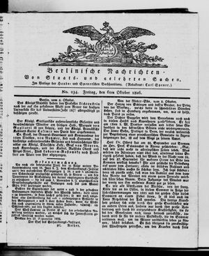 Berlinische Nachrichten von Staats- und gelehrten Sachen vom 06.10.1826