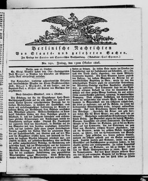 Berlinische Nachrichten von Staats- und gelehrten Sachen vom 13.10.1826