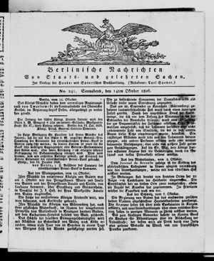 Berlinische Nachrichten von Staats- und gelehrten Sachen vom 14.10.1826