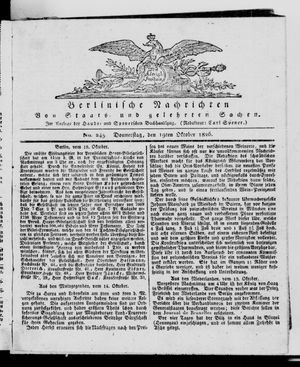 Berlinische Nachrichten von Staats- und gelehrten Sachen vom 19.10.1826