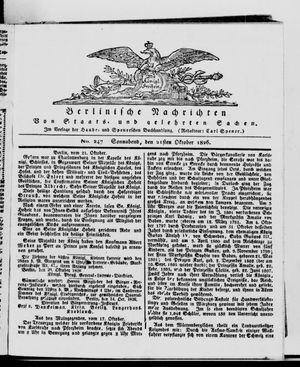 Berlinische Nachrichten von Staats- und gelehrten Sachen vom 21.10.1826