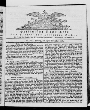 Berlinische Nachrichten von Staats- und gelehrten Sachen vom 13.11.1826