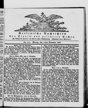 Berlinische Nachrichten von Staats- und gelehrten Sachen vom 20.11.1826