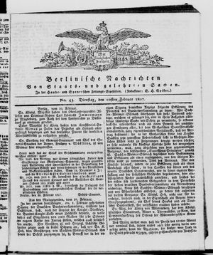 Berlinische Nachrichten von Staats- und gelehrten Sachen vom 20.02.1827