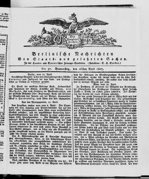 Berlinische Nachrichten von Staats- und gelehrten Sachen on Apr 26, 1827