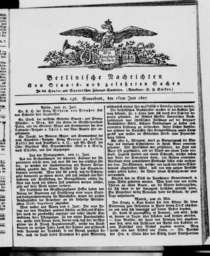 Berlinische Nachrichten von Staats- und gelehrten Sachen vom 16.06.1827