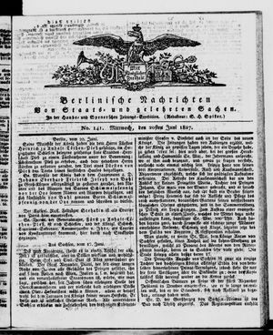 Berlinische Nachrichten von Staats- und gelehrten Sachen vom 20.06.1827