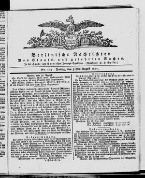 Berlinische Nachrichten von Staats- und gelehrten Sachen vom 31.08.1827