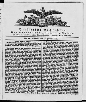 Berlinische Nachrichten von Staats- und gelehrten Sachen vom 19.02.1828