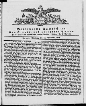 Berlinische Nachrichten von Staats- und gelehrten Sachen vom 23.09.1828