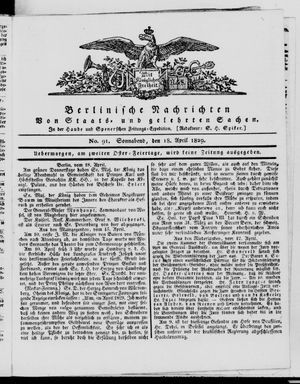 Berlinische Nachrichten von Staats- und gelehrten Sachen vom 18.04.1829