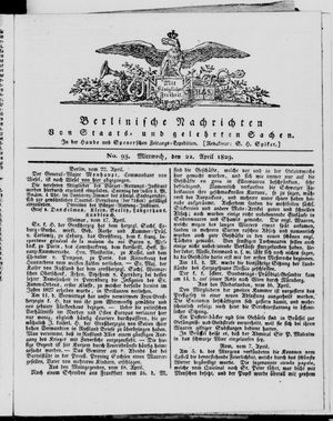 Berlinische Nachrichten von Staats- und gelehrten Sachen vom 22.04.1829