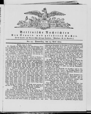 Berlinische Nachrichten von Staats- und gelehrten Sachen vom 23.04.1829