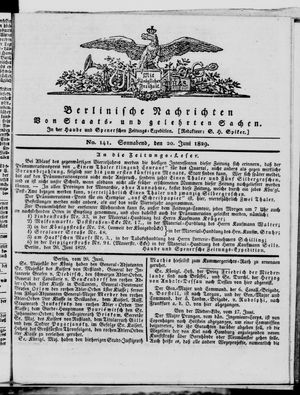 Berlinische Nachrichten von Staats- und gelehrten Sachen vom 20.06.1829