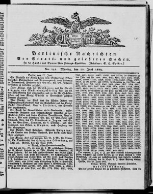 Berlinische Nachrichten von Staats- und gelehrten Sachen vom 22.06.1829