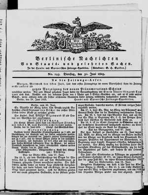 Berlinische Nachrichten von Staats- und gelehrten Sachen vom 30.06.1829