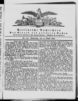 Berlinische Nachrichten von Staats- und gelehrten Sachen vom 13.08.1829