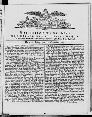 Berlinische Nachrichten von Staats- und gelehrten Sachen vom 11.09.1829