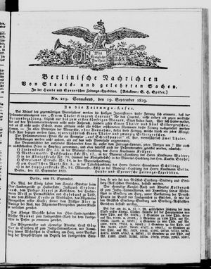 Berlinische Nachrichten von Staats- und gelehrten Sachen vom 19.09.1829