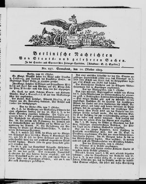 Berlinische Nachrichten von Staats- und gelehrten Sachen vom 10.10.1829