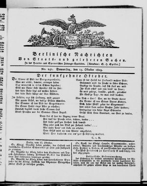 Berlinische Nachrichten von Staats- und gelehrten Sachen vom 15.10.1829