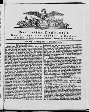 Berlinische Nachrichten von Staats- und gelehrten Sachen vom 10.11.1829