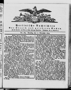 Berlinische Nachrichten von Staats- und gelehrten Sachen vom 17.11.1829