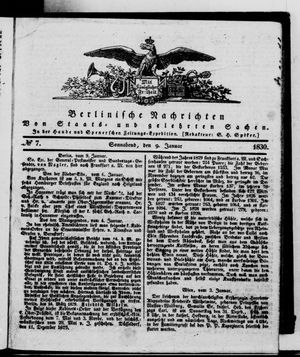 Berlinische Nachrichten von Staats- und gelehrten Sachen vom 09.01.1830