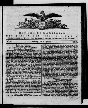 Berlinische Nachrichten von Staats- und gelehrten Sachen vom 01.02.1830