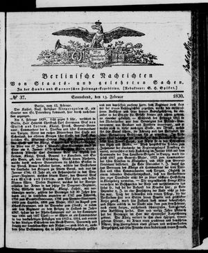 Berlinische Nachrichten von Staats- und gelehrten Sachen vom 13.02.1830