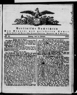 Berlinische Nachrichten von Staats- und gelehrten Sachen vom 19.02.1830