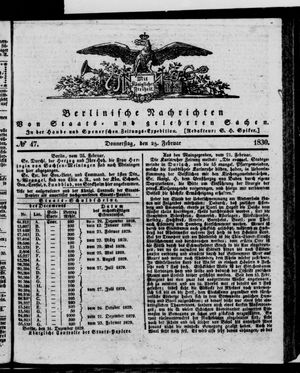 Berlinische Nachrichten von Staats- und gelehrten Sachen vom 25.02.1830