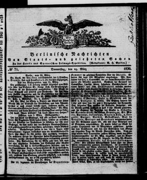 Berlinische Nachrichten von Staats- und gelehrten Sachen on Mar 25, 1830