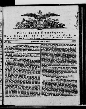 Berlinische Nachrichten von Staats- und gelehrten Sachen on Apr 3, 1830