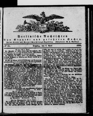 Berlinische Nachrichten von Staats- und gelehrten Sachen vom 06.04.1830