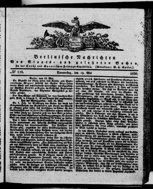 Berlinische Nachrichten von Staats- und gelehrten Sachen on May 13, 1830