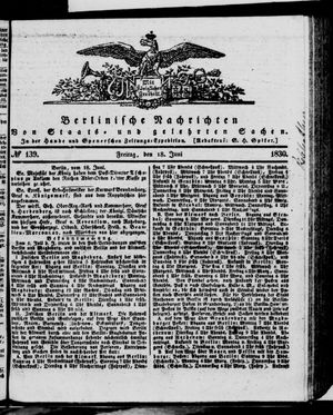 Berlinische Nachrichten von Staats- und gelehrten Sachen vom 18.06.1830